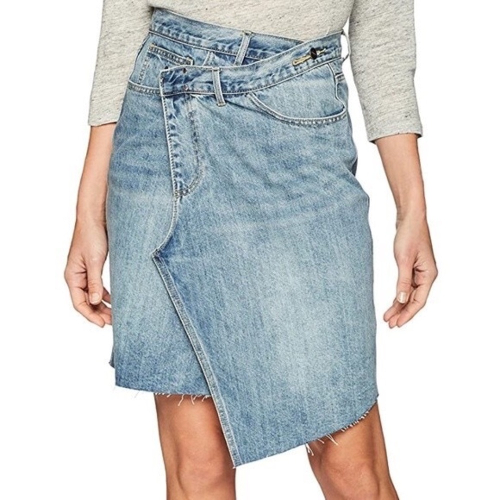 NWT Evidnt Reconstructed‎ Asymmetrical Denim Wrap Jean Skirt Size 27